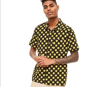 Forever 21 Happy Face Emoji Face Button Front Shirt Large